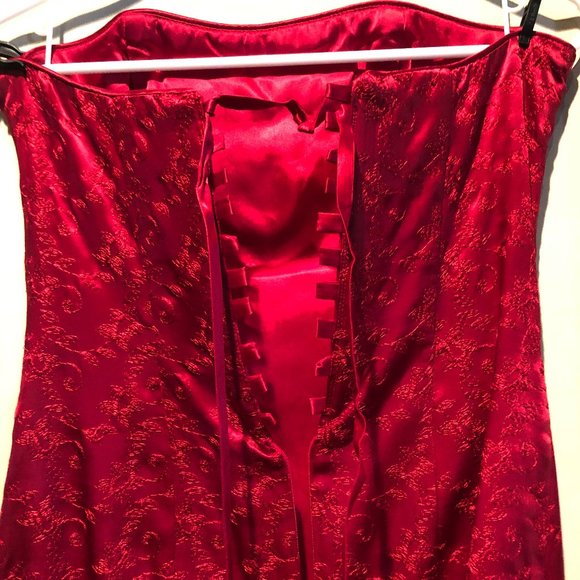 Jessica McClintock Red Satin Strapless Dress ~ Corset Back & Wrap ~ Size 6 - Picture 5 of 9